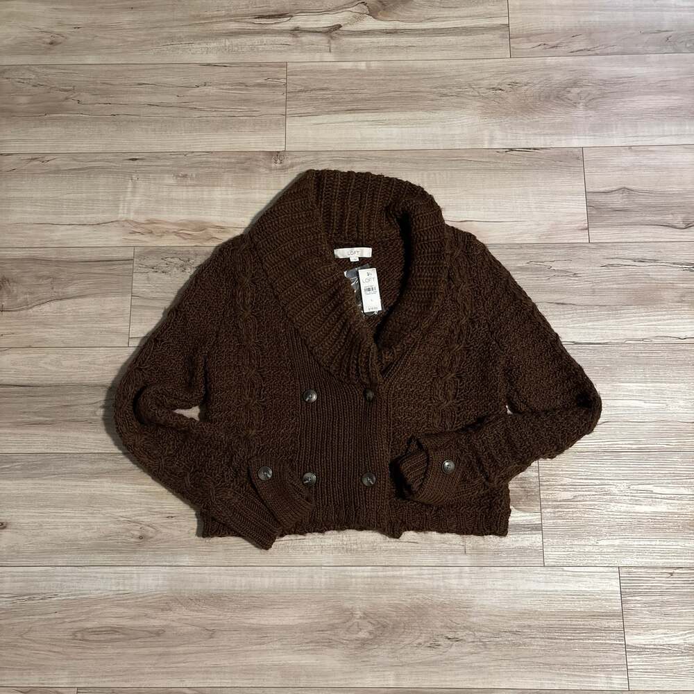LOFT Cozy Shawl Collar Knit Cardigan Sweater Brown